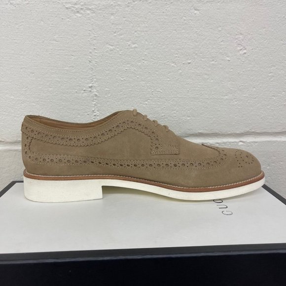 Tod's Men's Beige Suede Wingtip Oxford Dress Shoes Men's Size 9.5 Made In Italy - Picture 3 of 9